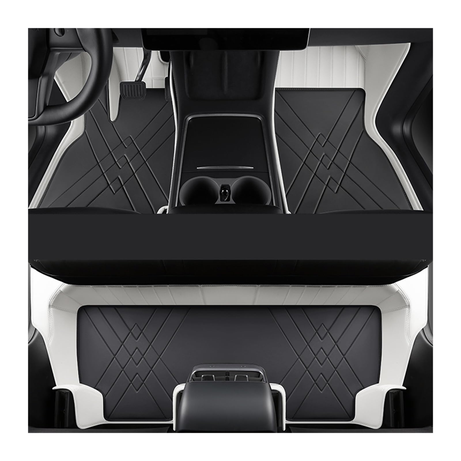 Autofußmatten Custom Car Zubehör Boden Matte Innen Rindsleder Für Highland 2024 Vorne Und Hinten Sitz Für Tesla Für Modell 3 2024 Automatten(White black2) von LinQianBhD