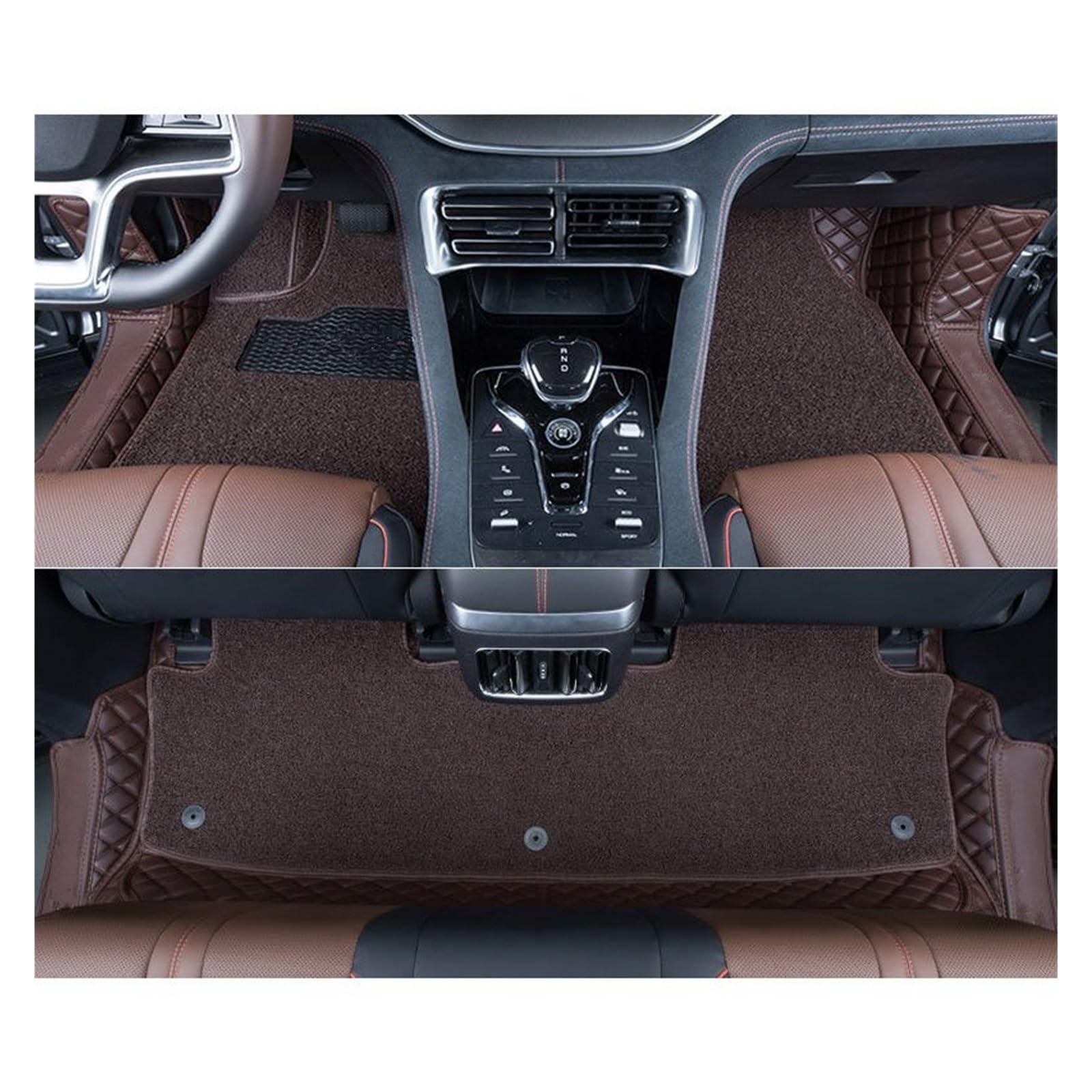 Autofußmatten Für Haval Für Dargo 2021 2022 2023 2024 Auto Fußmatten Teppich PU Leder Fuß Pad Innen Floorliner Auto Zubehör Automatten(Double Layer Brown) von LinQianBhD