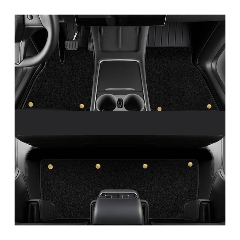 Autofußmatten Für Tesla Für Modell 3 2024 Für Highland 2024 Custom Car Zubehör Boden Matte Innen Rindsleder Vorne Und Hinten Sitz Automatten(Double black1) von LinQianBhD