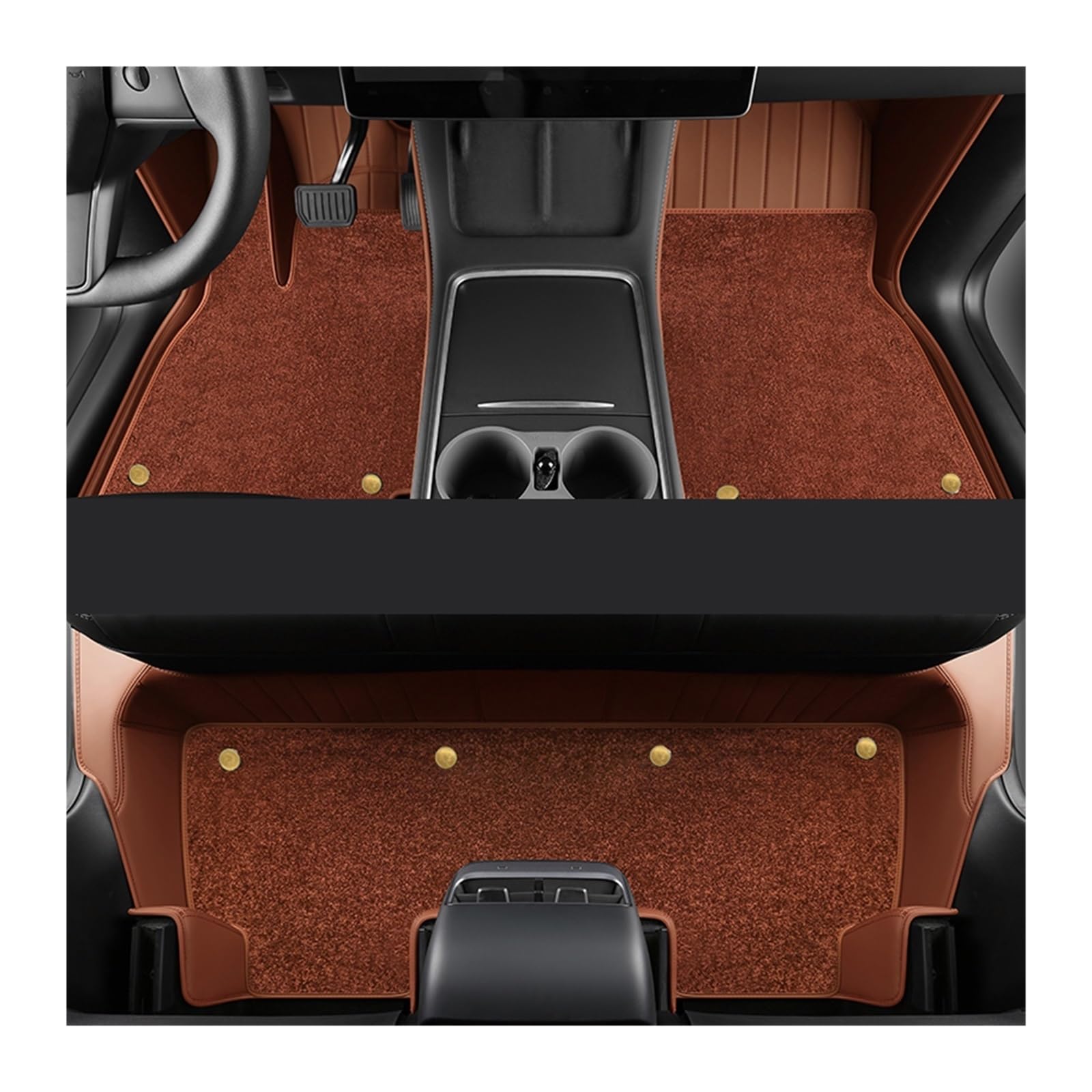 Autofußmatten Für Tesla Für Modell 3 2024 Für Highland 2024 Custom Car Zubehör Boden Matte Innen Rindsleder Vorne Und Hinten Sitz Automatten(Double brown1) von LinQianBhD