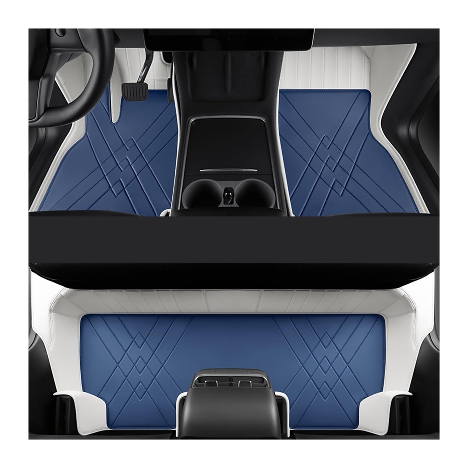 Autofußmatten Für Tesla Für Modell 3 2024 Für Highland 2024 Custom Car Zubehör Boden Matte Innen Rindsleder Vorne Und Hinten Sitz Automatten(White blue2) von LinQianBhD