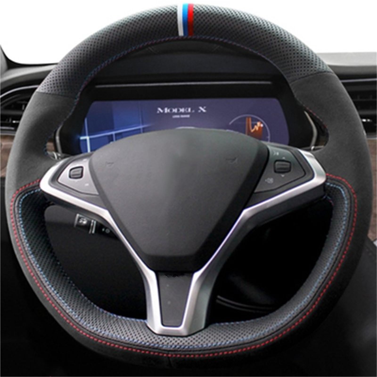 Lenkradhülle Anti-Slip Leder Auto Zubehör Auto Lenkrad Abdeckung Für Tesla Für Modell Für S 2009-2021 Für Modell Für X 2012-2021 Lenkradhülle Auto(7) von LinQianBhD