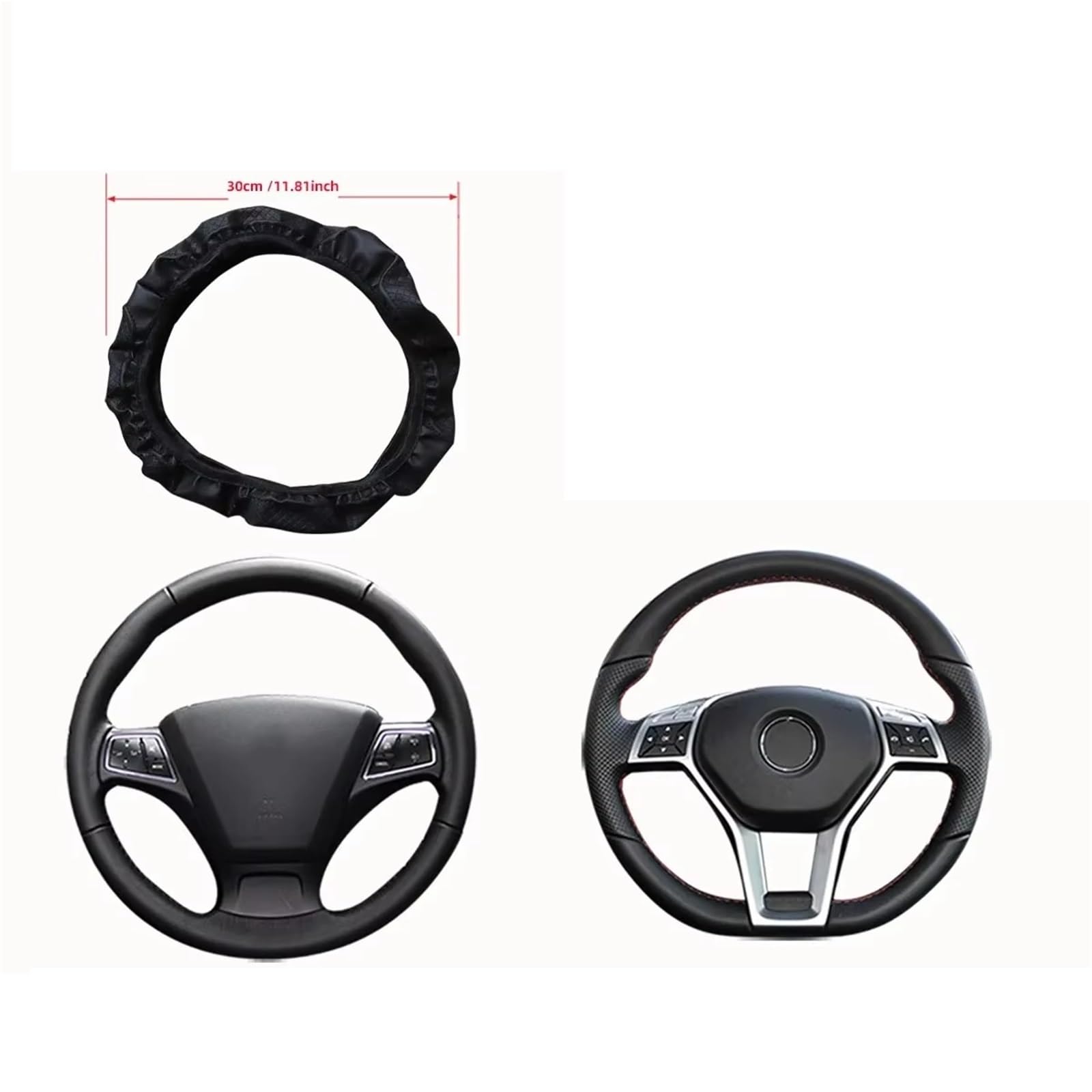 Lenkradhülle Dreidimensional Geprägtes Kunstleder-Auto Ohne Innenring-Lenkradabdeckung, Autoteile Für 14.5-15 Zoll Lenkradhülle Auto(Black White) von LinQianBhD