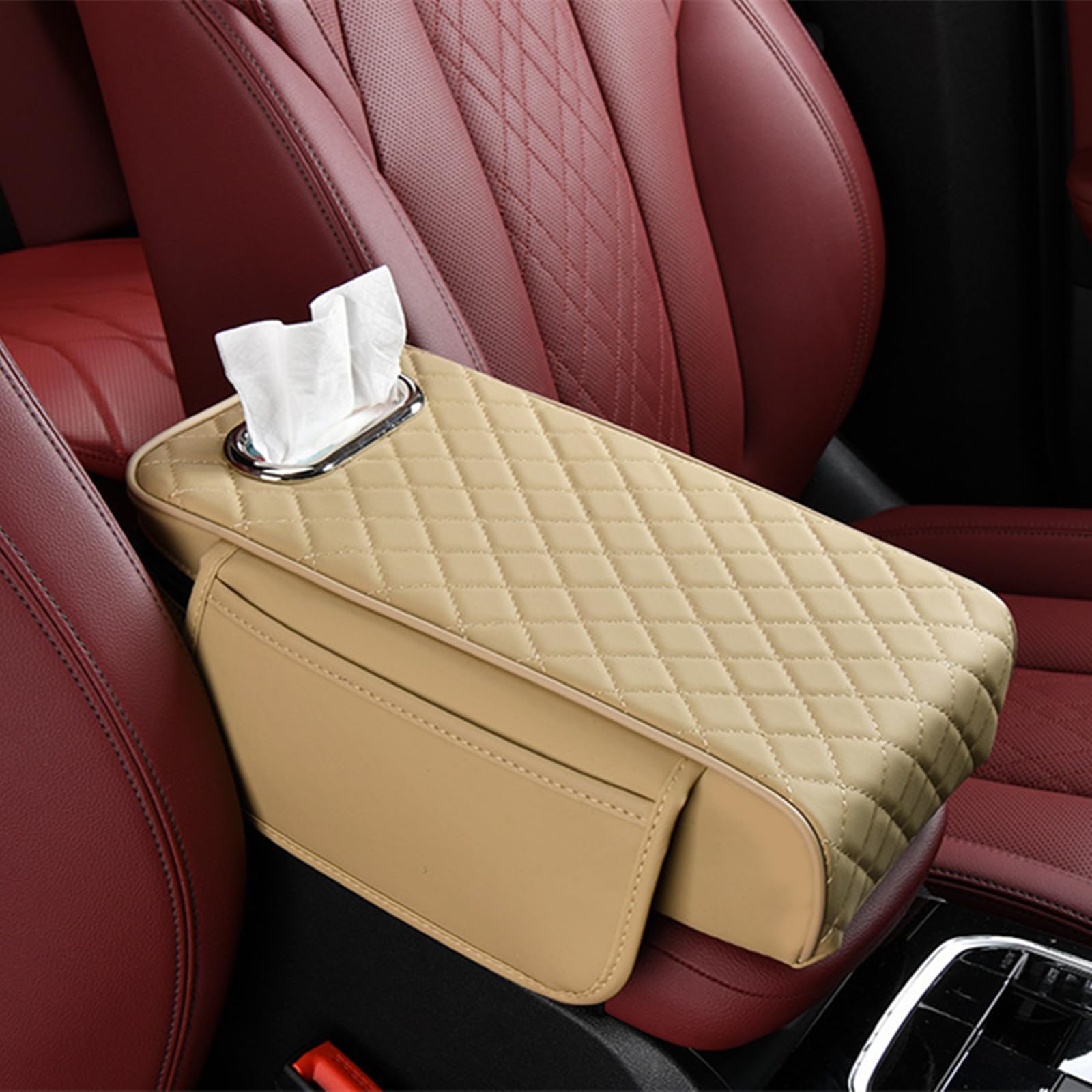 Memory Foam Car Armrest Cushion, Car Center Console Cushion Pad, Universal Center Console Cover, Car Console Armrest Organizer Storage for Most Car (Beige) von LinZong