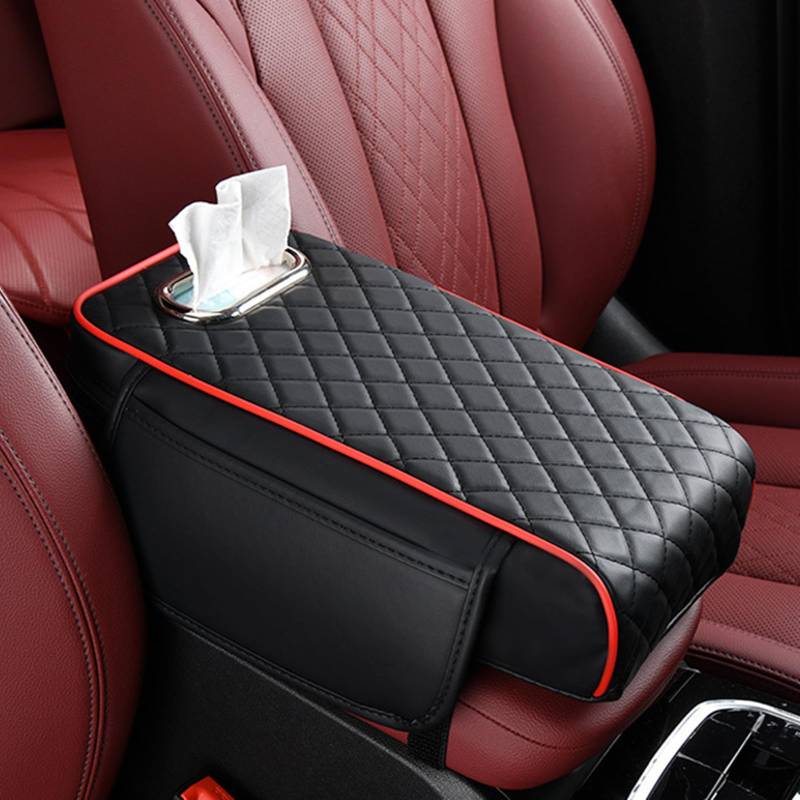 Memory Foam Car Armrest Cushion, Car Center Console Cushion Pad, Universal Center Console Cover, Car Console Armrest Organizer Storage for Most Car (Black Red) von LinZong