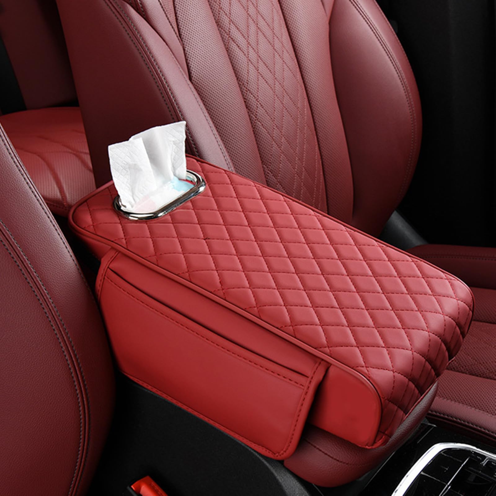 Memory Foam Car Armrest Cushion, Car Center Console Cushion Pad, Universal Center Console Cover, Car Console Armrest Organizer Storage for Most Car (Red) von LinZong