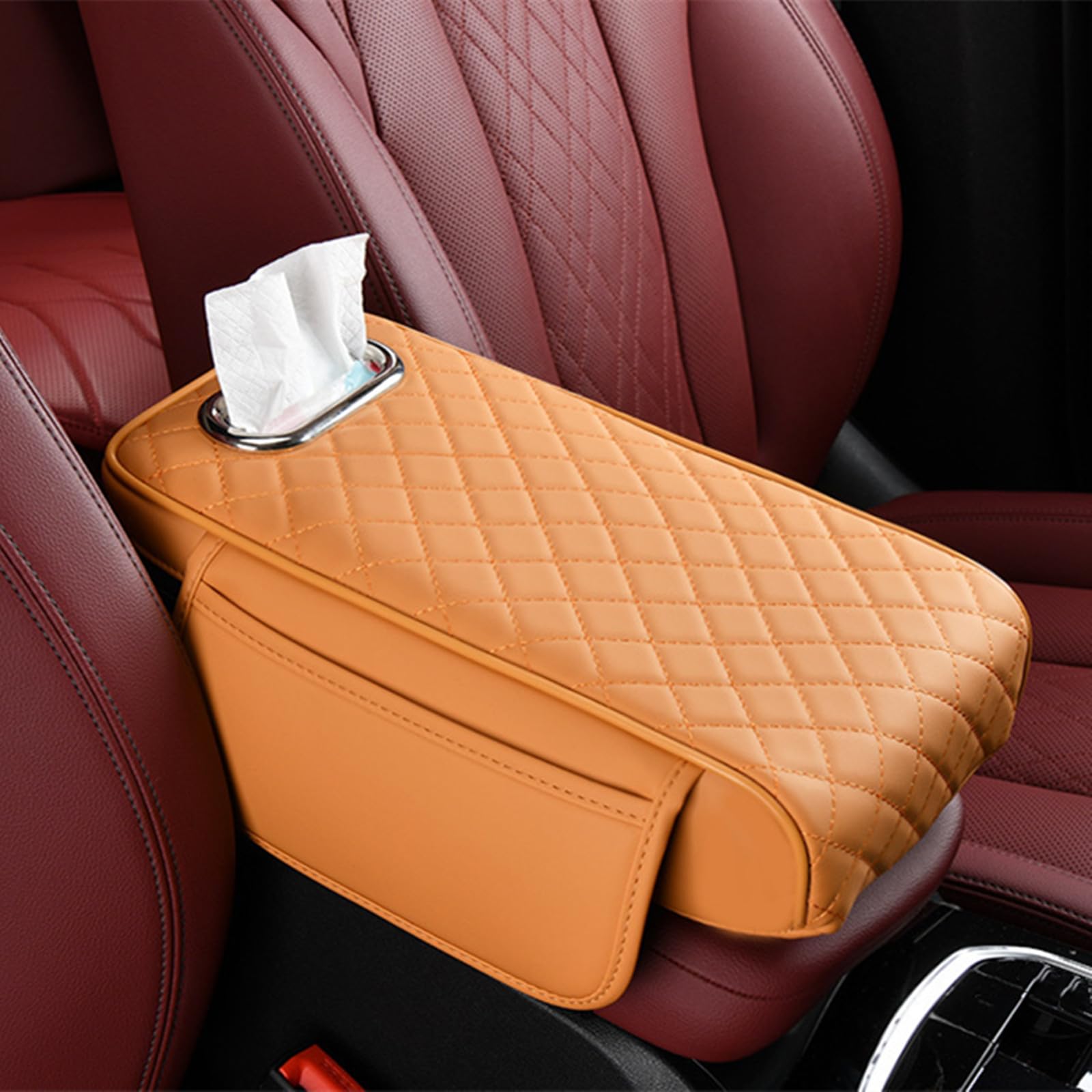 Memory Foam Car Armrest Cushion, Car Center Console Cushion Pad, Universal Center Console Cover, Car Console Armrest Organizer Storage for Most Car (Yellow) von LinZong