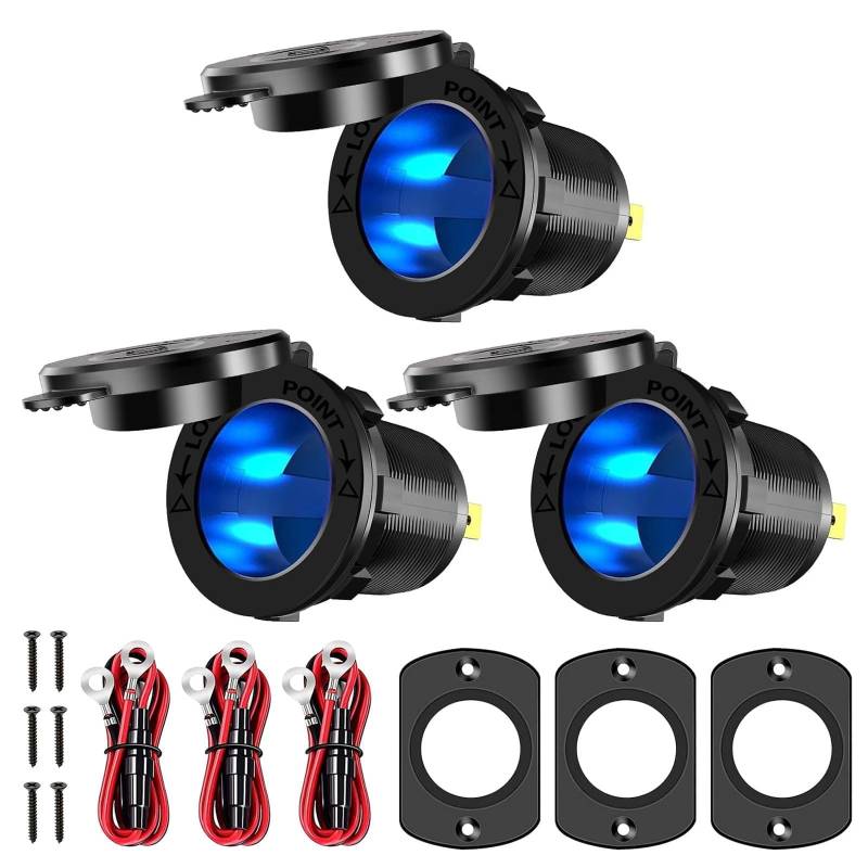 Linkstyle Auto Zigarettenanzünder Adapter, Zigarettenanzünder Steckdosenleiste mit blauer LED für Boot Motorrad, 3 Pack von Linkstyle