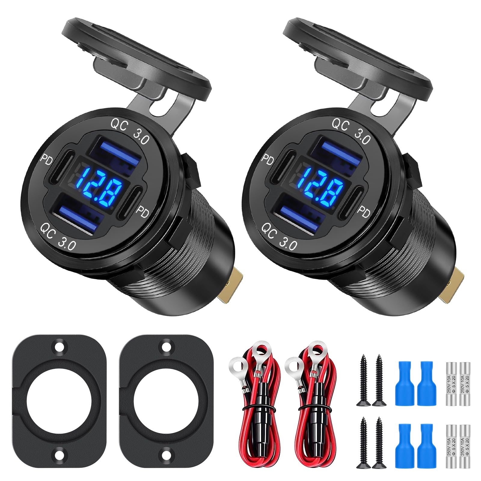 Linkstyle USB Autoladebuchse, Dual PD Typ C & QC3.0 Dual USB Ladegerät Steckdosenleiste mit LED Digital Voltmeter für Auto -2PCS von Linkstyle