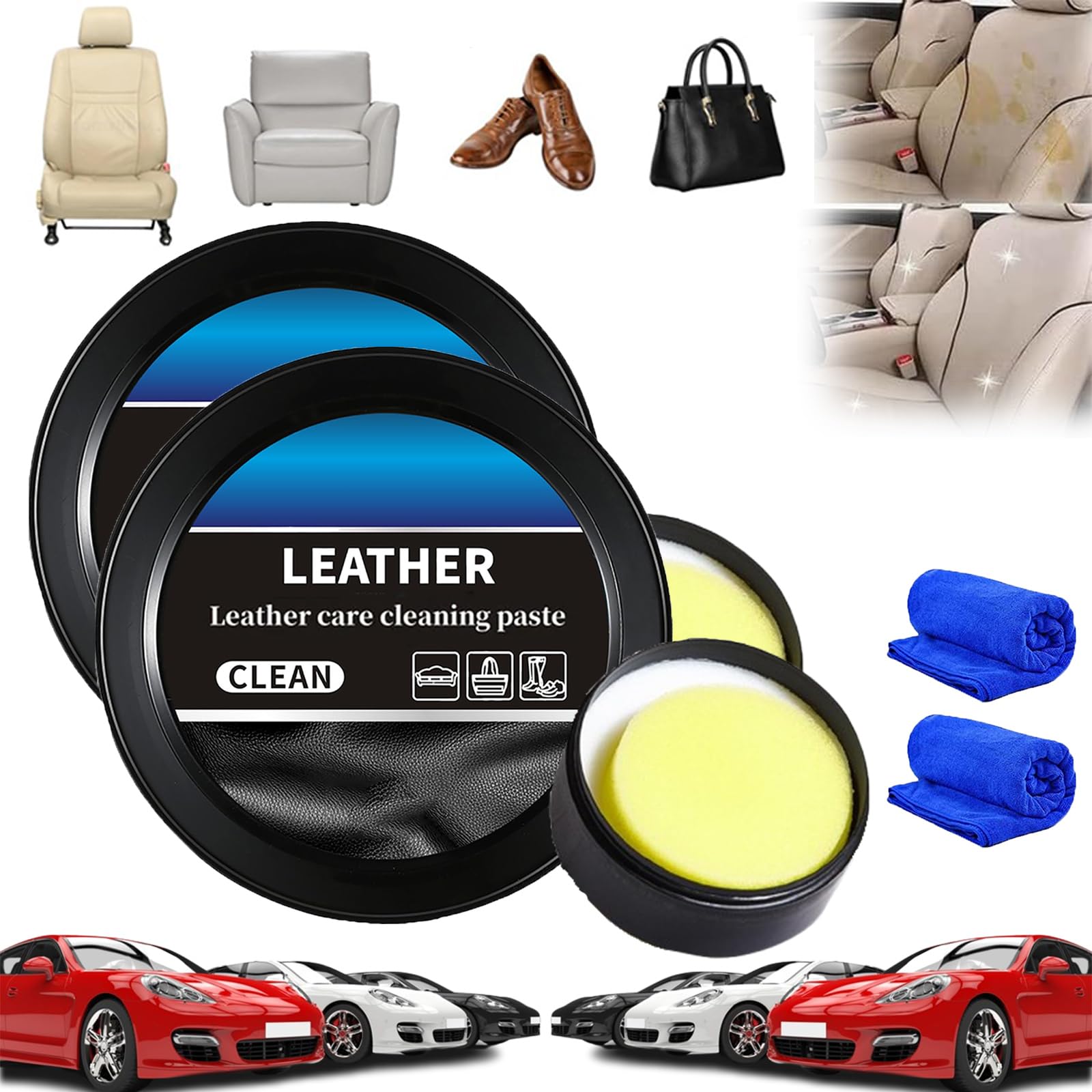 Leather Care Cleaning Paste, Cleaning and Care Cream & Cleaning Paste for Leather Care, Leather Cleaner and Conditioner, Leather Cleaner for Car Interior, Multifunctional Leather Care (2pcs) von Liocwocne