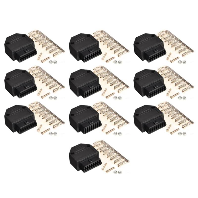 Lioggyet 10 x OBD2 OBD II, Anschluss 16, Diagnosewerkzeugadapter, OBD-Stecker + Abdeckungen + Terminal von Lioggyet