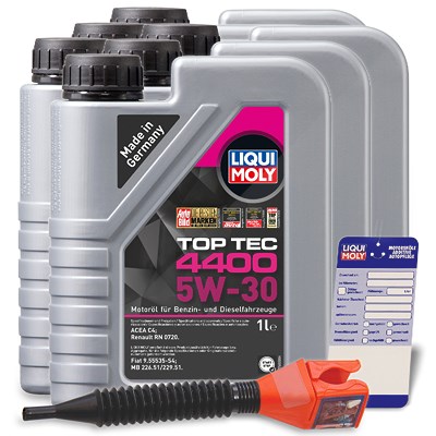 Liqui Moly 6x 1 L Top Tec 4400 5W-30 + Ölwechsel-Anhänger + Einfülltrichter [Hersteller-Nr. 3750] von Liqui Moly