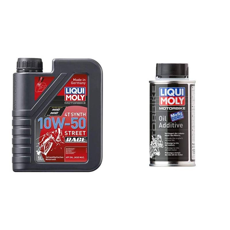 LIQUI MOLY 1502 Racing Synth 4T Motoröl 10 W-50 1 L & 1580 Racing Bike-Oil Additiv, 125 ml von Liqui Moly