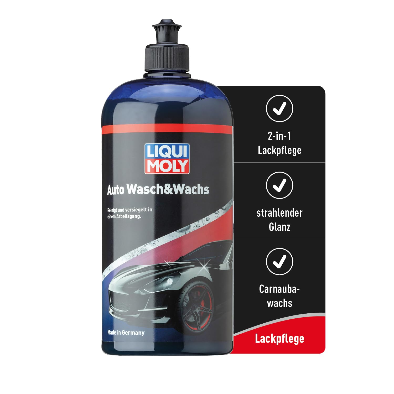 LIQUI MOLY Auto Wasch&Wachs Auto Shampoo, Art.-Nr. 1542 I 1 L Autoshampoo mit Wachs zur schonenden Reinigung & Versiegelung I 2-in-1 Wash and Wax mit Carnaubawachs I Für Glanz & optimalen Schutz von Liqui Moly