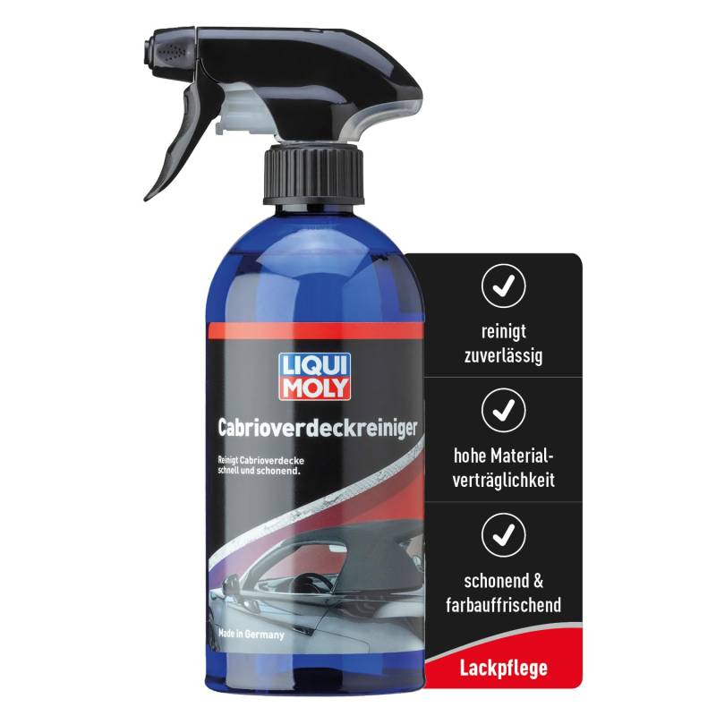 LIQUI MOLY Cabrioverdeckreiniger, Art.-Nr. 1593 500ml Cabrio Verdeck-Reiniger gegen Verwitterung Entfernt Öl- & Fettflecken, Ruß, Vogelkot, Insekten & Schmutz Für Verdecke aus Stoff & Kunststoff von Liqui Moly