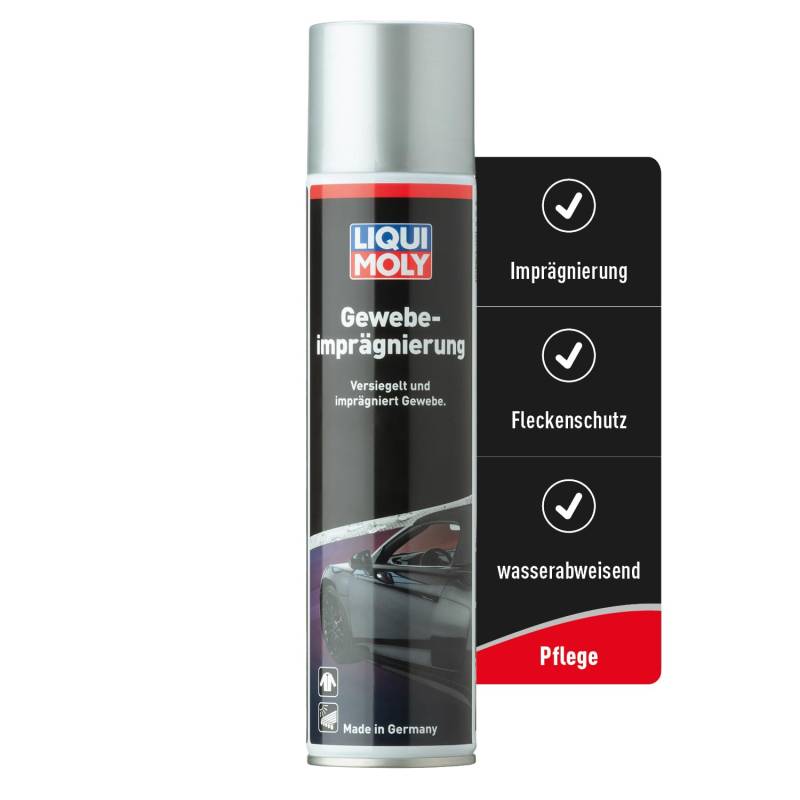 LIQUI MOLY Imprägnierspray "Gewebeimprägnierung" Art.-Nr.: 1594 400 ml Pflegespray zur Imprägnierung von Cabrio-Verdeck, Zelt & Markise Versiegelt und imprägniert Gewebe Nässe- & Fleckenschutz von Liqui Moly