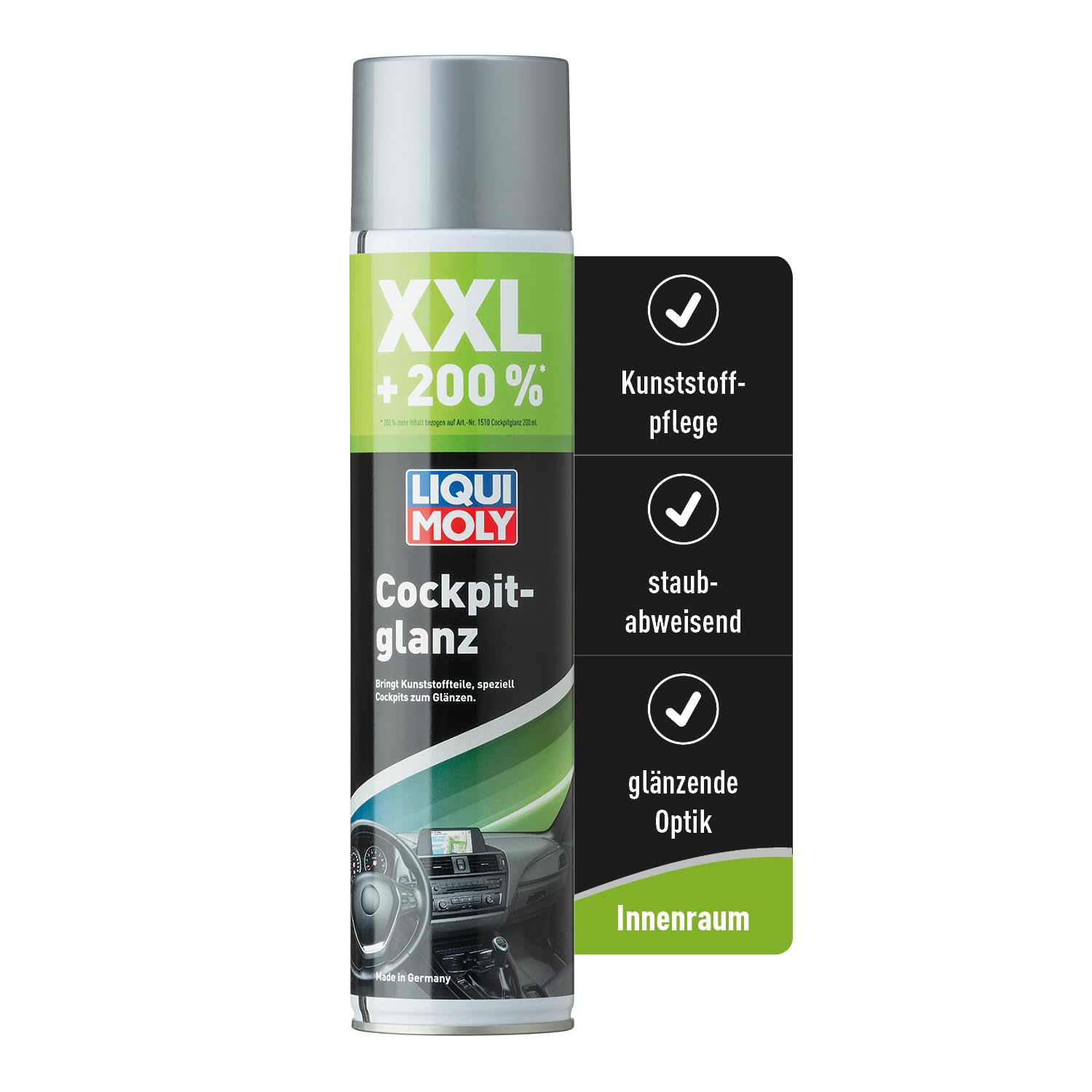 LIQUI MOLY Cockpitspray Cockpitglanz XXL, Art.-Nr. 1610 I 600 ml Auto Innenraum-Pflege für strahlenden Hochglanz I Regenerierendes, antistatisches Glanz-Spray I Dashboard-Pflege für Kunststoffteile von Liqui Moly