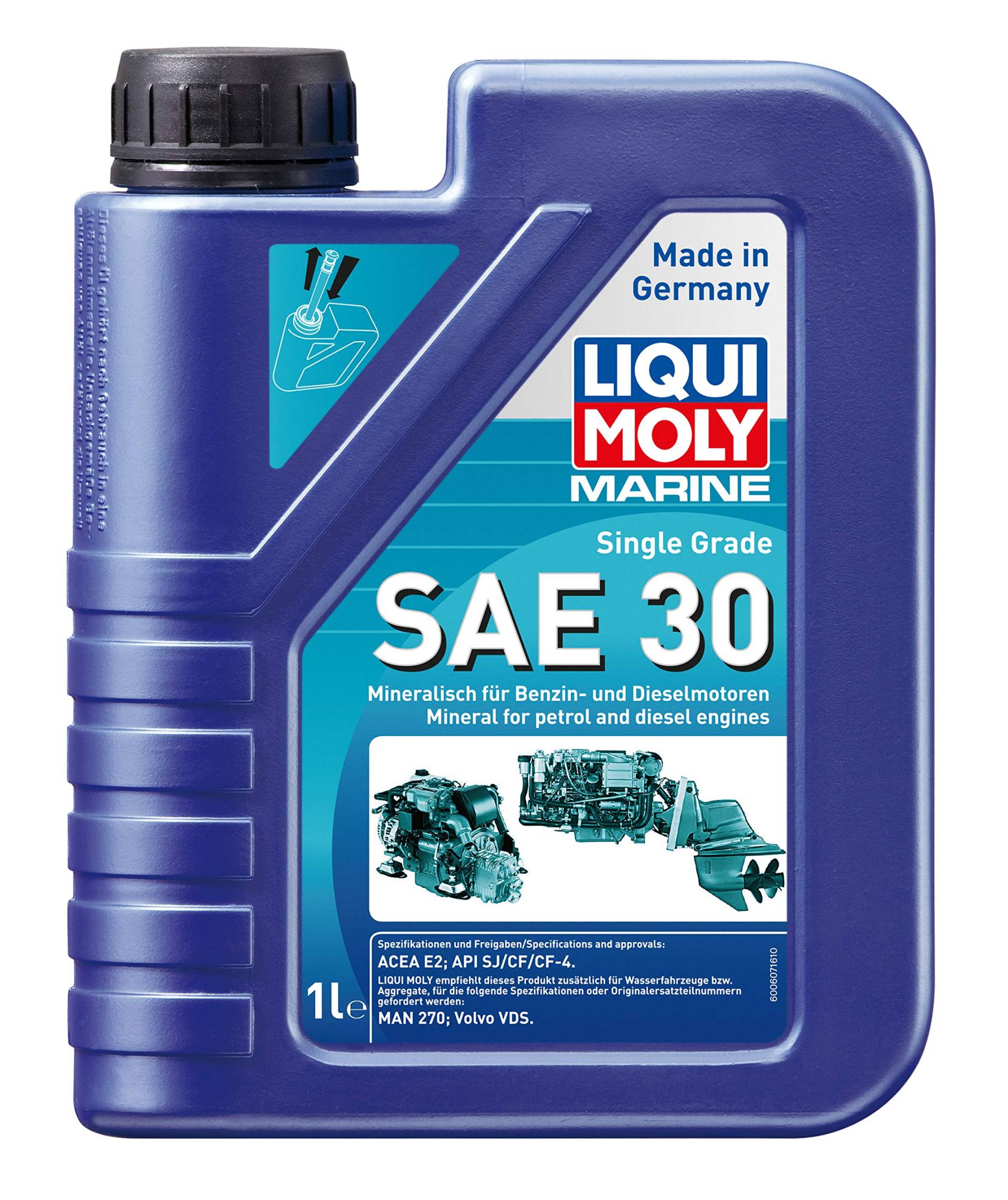 LIQUI MOLY Marine Single Grade SAE 30 | 1 L | Boot mineralisches Motoröl | Art.-Nr.: 25065, farblos von Liqui Moly