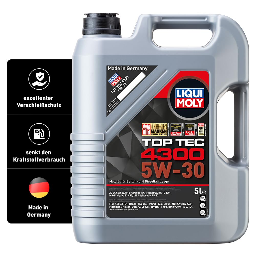 LIQUI MOLY Top Tec 4300 5W-30 | 5 L | Synthesetechnologie Motoröl | Art.-Nr.: 3741, farblos von Liqui Moly