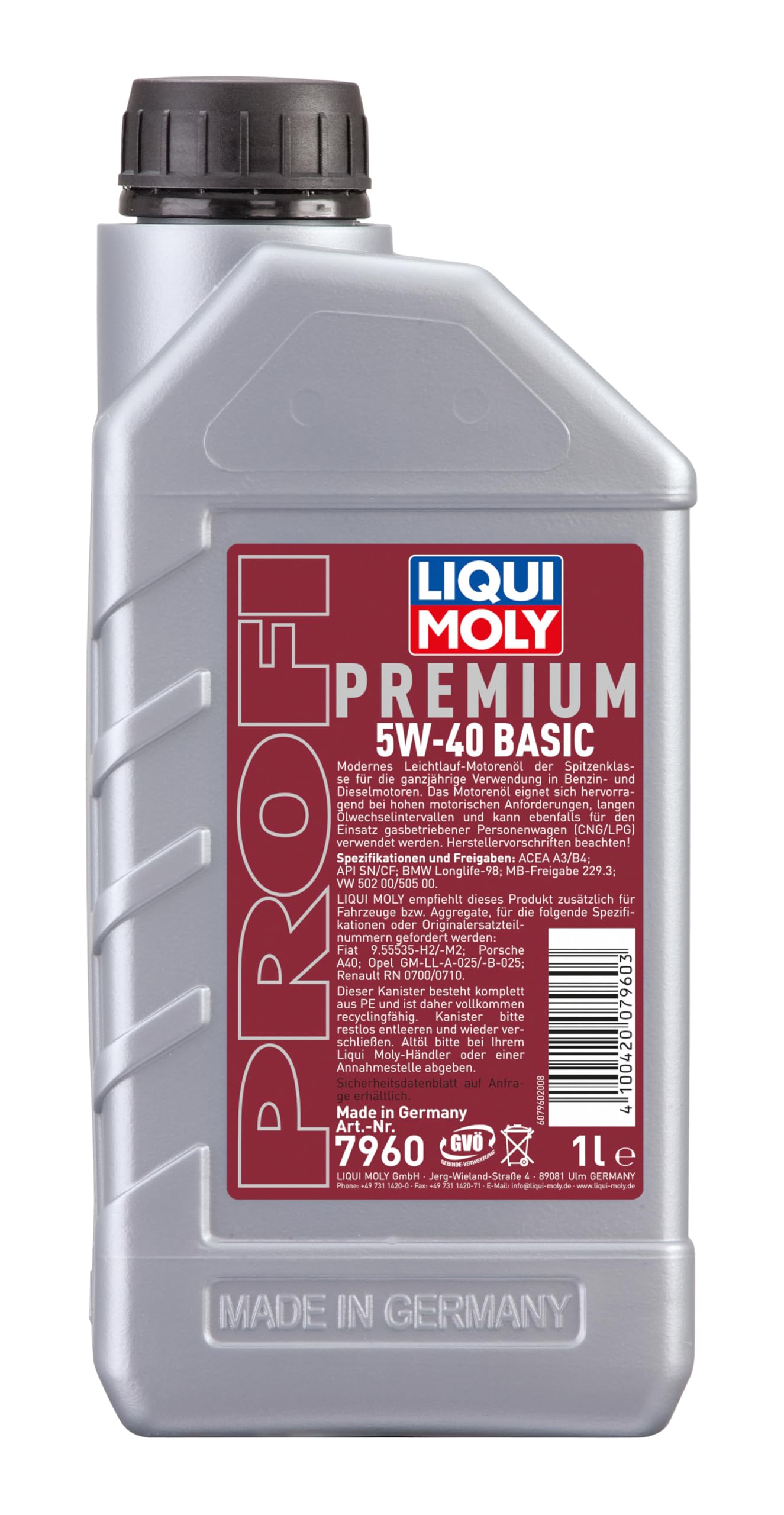 LIQUI MOLY Profi Premium 5W-40 Basic | 1 L | Synthesetechnologie Motoröl | Art.-Nr.: 7960, farblos von Liqui Moly