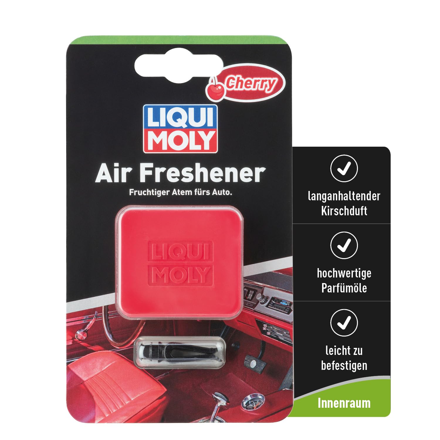 LIQUI MOLY Air Freshener Cherry, Art.-Nr. 21832 I 1x Auto Duft Innenraum zur Befestigung am Lüftungsgitter I Fruchtiger Lufterfrischer Auto mit hochwertigen Parfümölen & langanhaltendendem Kirsch-Duft von Liqui Moly