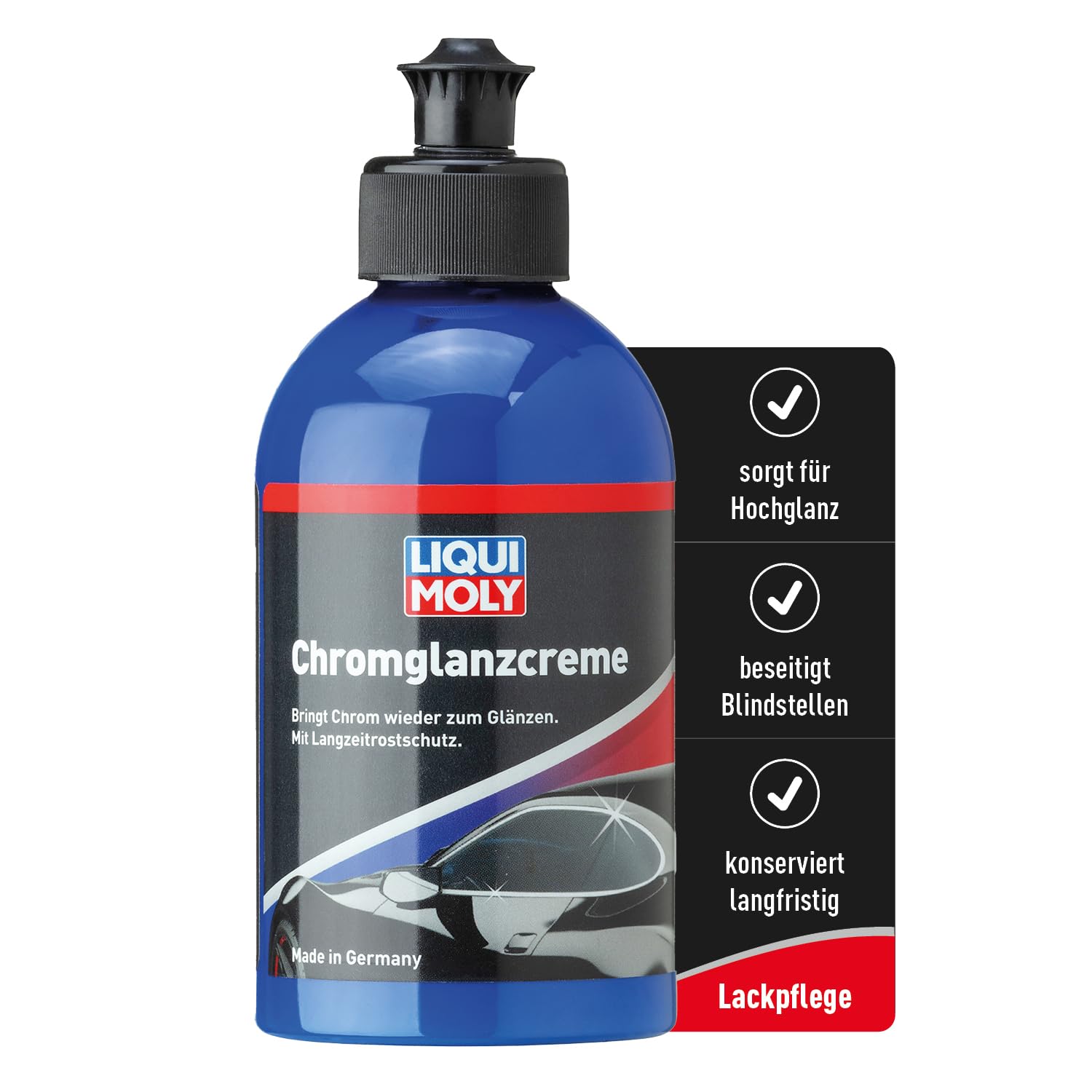 LIQUI MOLY Lackpflege Chromglanzcreme, Art.-Nr.1529 I 250 ml Chrompolitur Auto zur Reinigung & Chrompflege I Entfernt Blindstellen & Rost an Chromteilen I Langzeit-Korrosionsschutz & Glanz von Liqui Moly