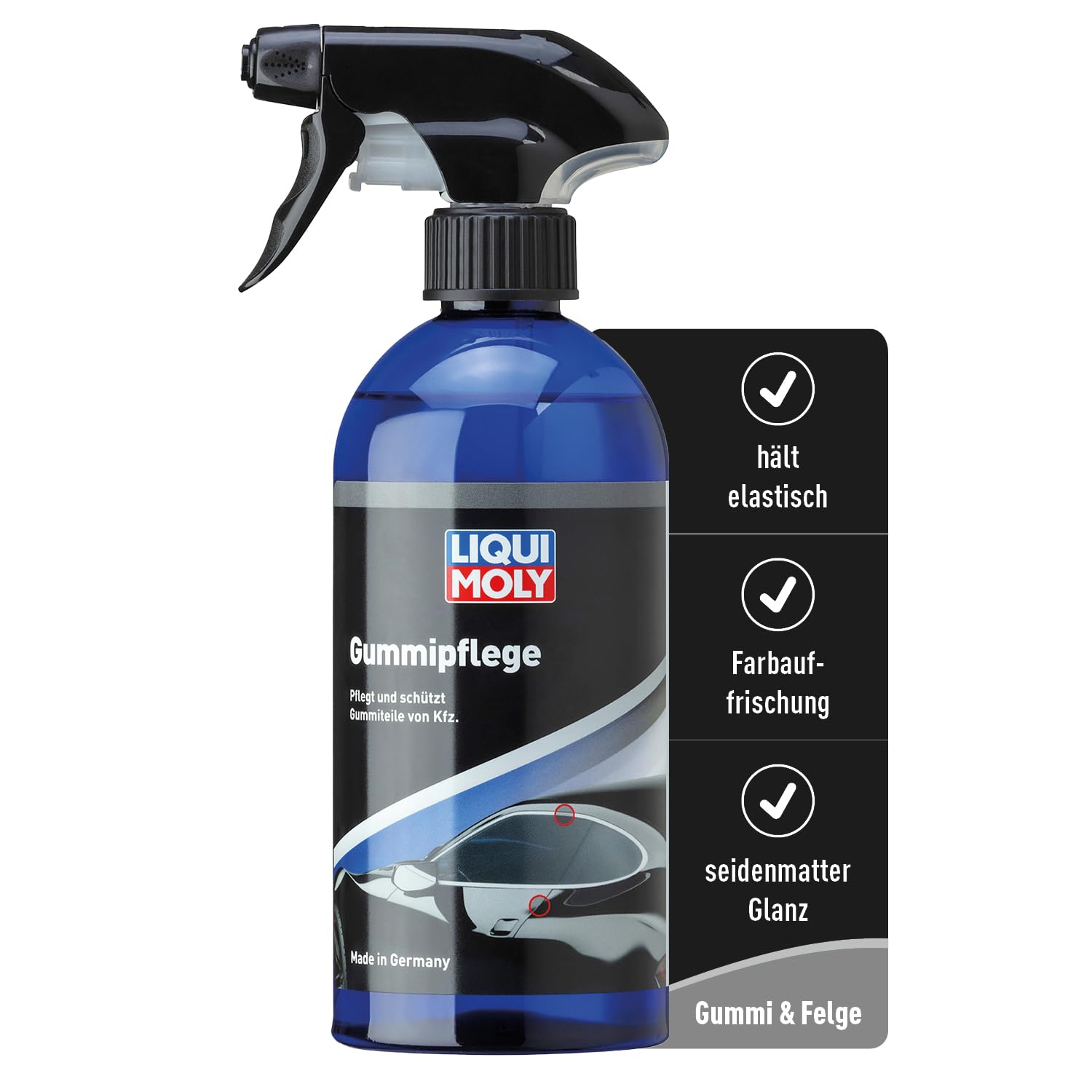 LIQUI MOLY Gummipflege, Art.-Nr.: 1538 I 500 ml Gummi Spray für Automatten, Reifen, Dichtungen & Co. I Schutz und Pflege mit seidenmattem Glanz I Silikonfrei I Autogummipflege für die Kfz Aufbereitung von Liqui Moly