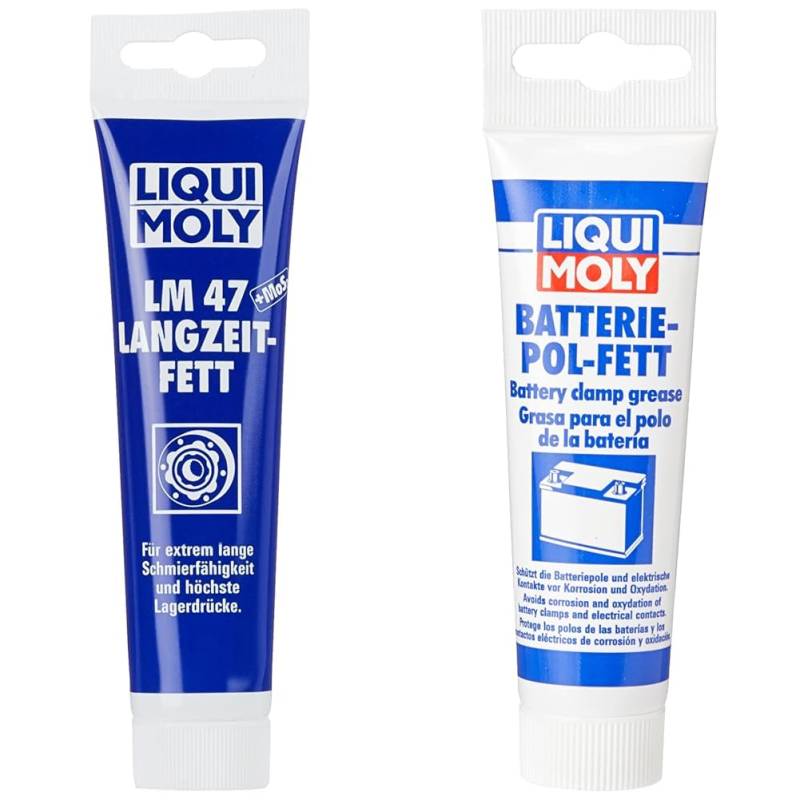 LIQUI MOLY LM 47 Langzeitfett + MoS2 | 100 g | Lithium Fett | Art.-Nr.: 3510 & Batterie-Pol-Fett | 50 g | Calcium Fett | Schmierfett | Art.-Nr.: 3140 von Liqui Moly