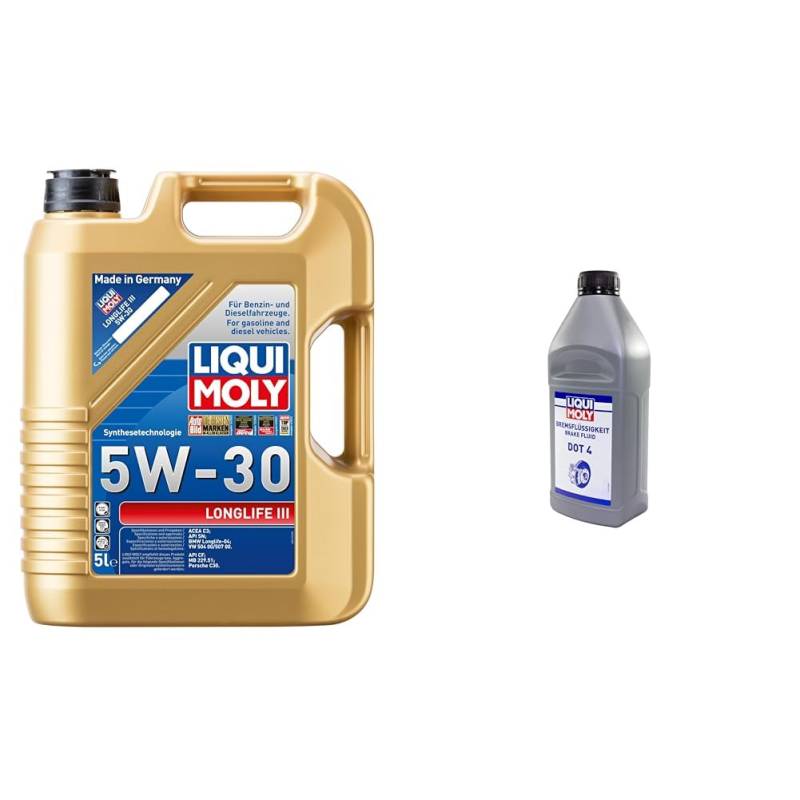 LIQUI MOLY Longlife III 5W-30 | 5 L | Synthesetechnologie Motoröl | Art.-Nr.: 20647 & Bremsflüssigkeit DOT 4 | 1 L | Bremsflüssigkeit | Art.-Nr.: 21157 von Liqui Moly