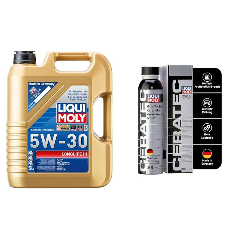 LIQUI MOLY Longlife III 5W-30 | 5 L | Synthesetechnologie Motoröl | Art.-Nr.: 20647 & Öladditiv Cera Tec Art.-Nr. 3721 Keramikverschleißschutz für Benzin- & Dieselmotoren von Liqui Moly