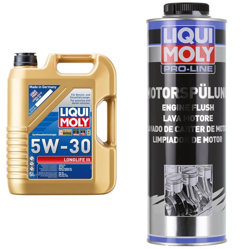 LIQUI MOLY Longlife III 5W-30 | 5 L | Synthesetechnologie Motoröl | Art.-Nr.: 20647 & Pro-Line Motorspülung | 1 L | Öladditiv | Art.-Nr.: 2425 von Liqui Moly