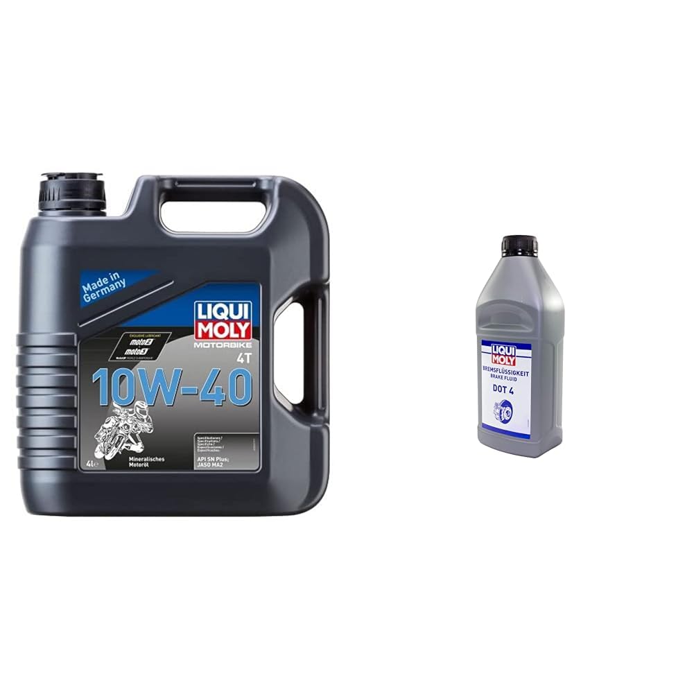 LIQUI MOLY Motorbike 4T 10W-40 | 4 L | Motorrad 4-Takt-Öl | Art.-Nr.: 3046 & Bremsflüssigkeit DOT 4 | 1 L | Bremsflüssigkeit | Art.-Nr.: 21157 von Liqui Moly