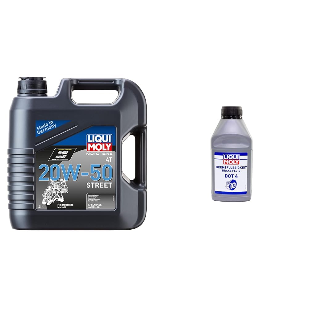 LIQUI MOLY Motorbike 4T 20W-50 Street | 4 L | Motorrad 4-Takt-Öl | Art.-Nr.: 1696 & Bremsflüssigkeit DOT 4 | 500 ml | Bremsflüssigkeit | Art.-Nr.: 21156 von Liqui Moly