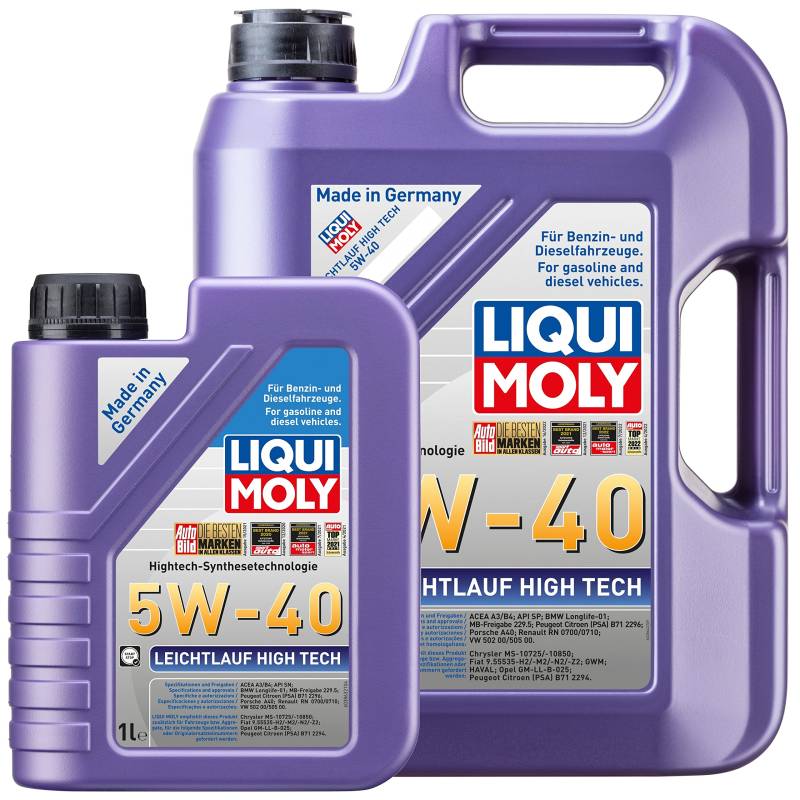 LIQUI MOLY Motoröl Leichtlauf High Tech 5W-40 5 Liter & 1 Liter | 6 Liter Motoröl Set von Liqui Moly