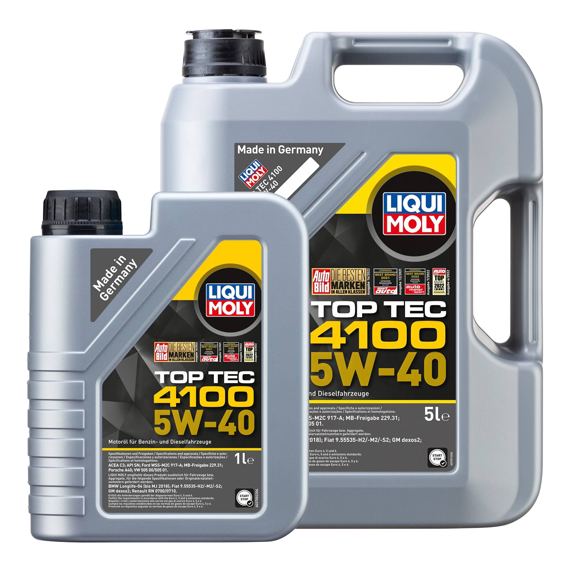 LIQUI MOLY Motoröl Top Tec 4100 5W-40 5 Liter & 1 Liter | 6 Liter Motoröl Set von Liqui Moly