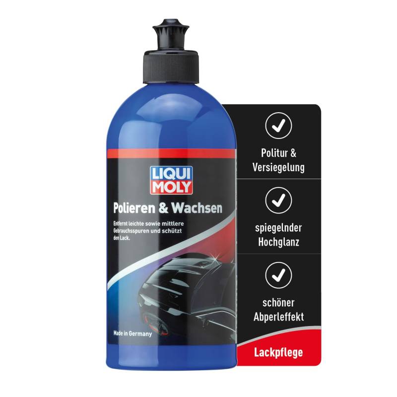 LIQUI MOLY Autopolitur Polieren & Wachsen, Art.-Nr. 21761 I 500 ml Autowachs zur Politur & Auto Versiegelung I 2-in-1 Lackpolitur mit Langzeitschutz & Abperleffekt I Für Glanz & Farbtiefe von Liqui Moly