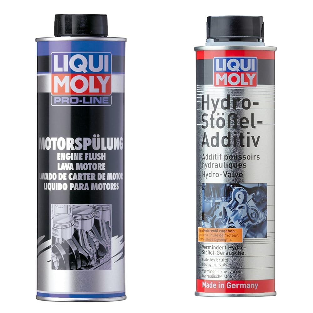 LIQUI MOLY Pro-Line Motorspülung | 500 ml | Öladditiv | Art.-Nr.: 2427 & Hydrostößel Additiv | 300 ml | Öladditiv | Art.-Nr.: 1009 von Liqui Moly