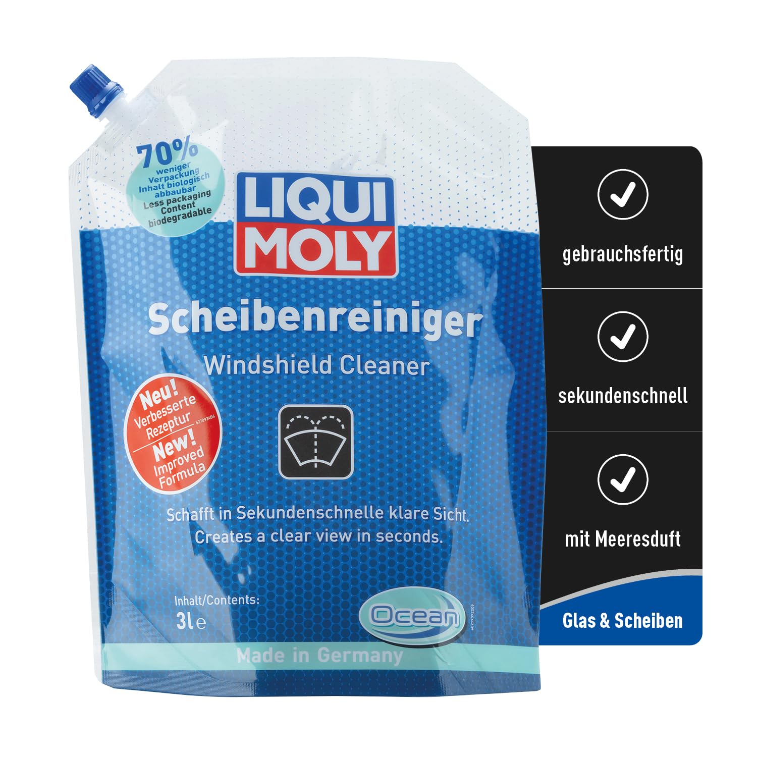 LIQUI MOLY Scheibenwischwasser Ocean, Art.-Nr.: 21709 I 3 L Scheibenreiniger gebrauchsfertig I Streifenfreier, schonender Wischwasserzusatz I Mit Meeres-Duft I LED- BZW. Xenon-Scheinwerfer geeignet von Liqui Moly