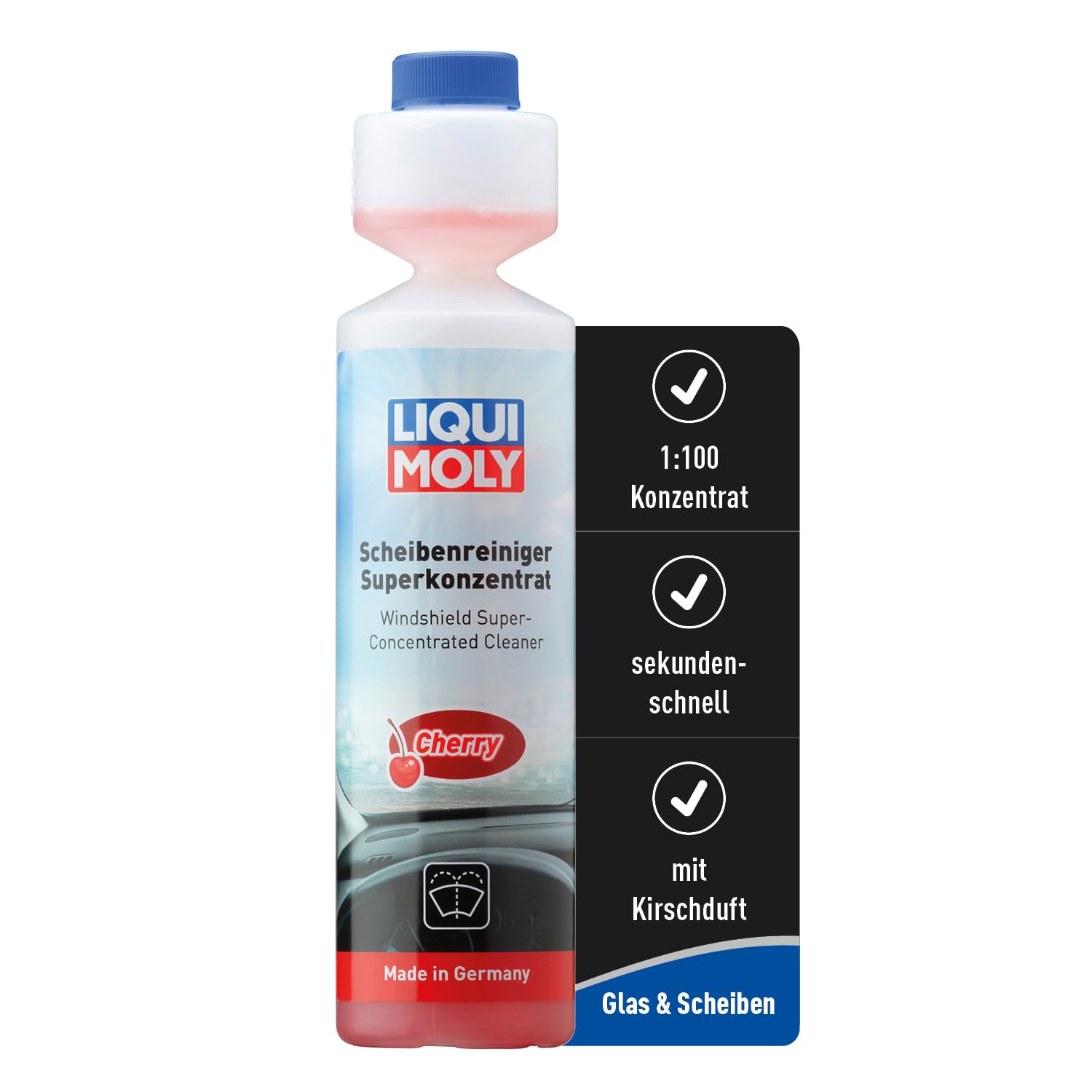 LIQUI MOLY Scheibenwischwasser Scheibenreiniger-Superkonzentrat Cherry, Art.-Nr. 21706 I 250 ml Scheiben-Wischwasser Konzentrat mit Kirsch-Duft für eine schnelle Reinigung I Mischverhältnis 1:100 von Liqui Moly