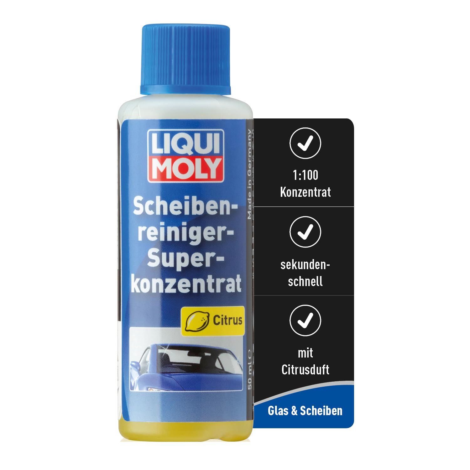 LIQUI MOLY Scheibenwischwasser Scheibenreiniger-Superkonzentrat Citrus, Art.-Nr. 1517 I 50 ml Scheiben-Wischwasser Konzentrat mit Zitronen-Duft für eine schnelle Reinigung I Mischverhältnis 1:100 von Liqui Moly