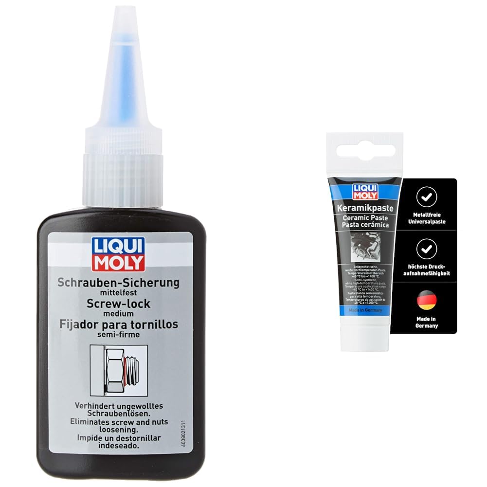 LIQUI MOLY Schraubensicherung mittelfest | 50 g | Schraubensicherung | Art.-Nr.: 3802, Grau, Farblos & Keramikpaste | 50 g | Paste | Art.-Nr.: 3418 von Liqui Moly