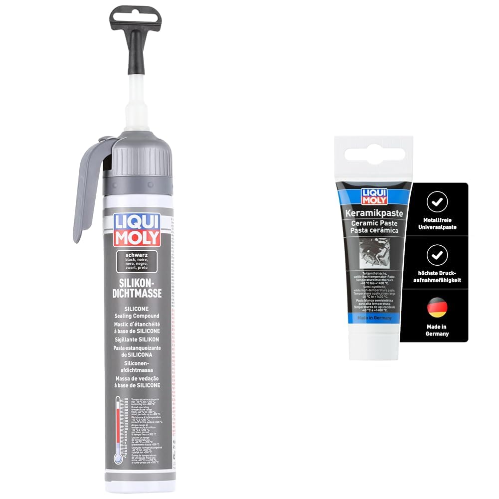 LIQUI MOLY Silikondichtmasse schwarz | 200 ml | Karosserieschutz | Dichtstoff | Unterbodenschutz | Art.-Nr.: 6185 & Keramikpaste | 50 g | Paste | Art.-Nr.: 3418 von Liqui Moly