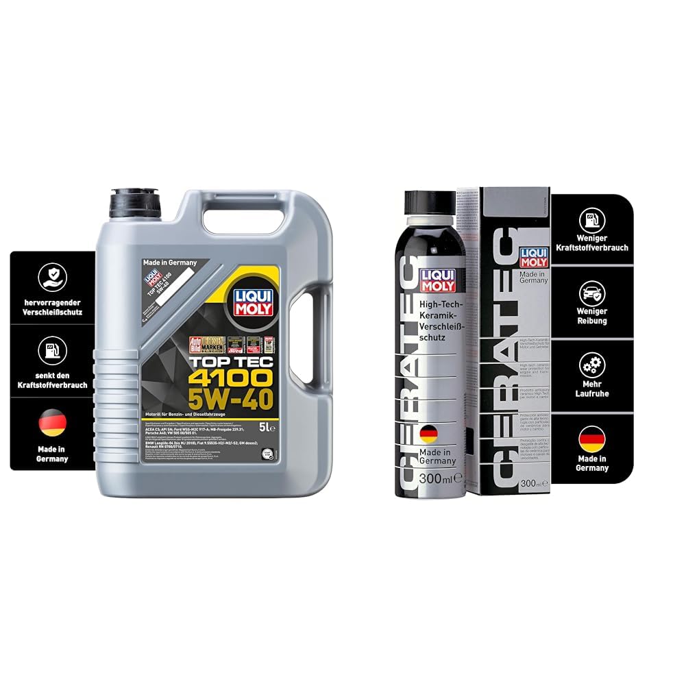 LIQUI MOLY Top Tec 4100 5W-40 | 5 L | Synthesetechnologie Motoröl | Art.-Nr.: 3701 & Öladditiv Cera Tec Art.-Nr. 3721 Keramikverschleißschutz von Liqui Moly