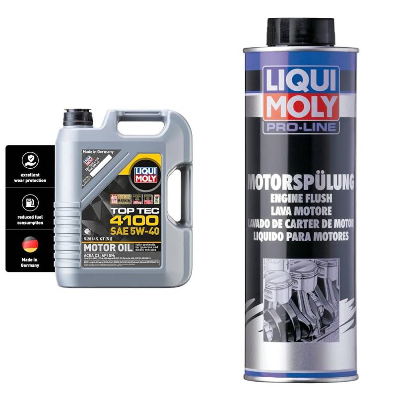 LIQUI MOLY Top Tec 4100 5W-40 | 5 L | Synthesetechnologie Motoröl | Art.-Nr.: 3701 & Pro-Line Motorspülung | 500 ml | Öladditiv | Art.-Nr.: 2427 von Liqui Moly