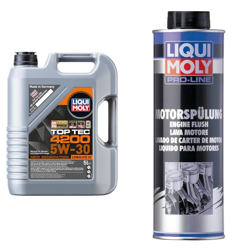 LIQUI MOLY Top Tec 4200 5W-30 New Generation | 5 L | Synthesetechnologie Motoröl | Art.-Nr.: 3707 & Pro-Line Motorspülung | 500 ml | Öladditiv | Art.-Nr.: 2427 von Liqui Moly