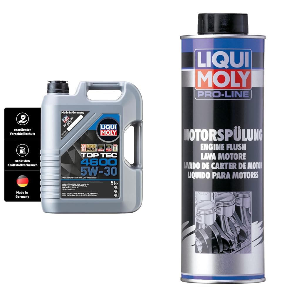 LIQUI MOLY Top Tec 4600 5W-30 | 5 L | Synthesetechnologie Motoröl | Art.-Nr.: 3756 & Pro-Line Motorspülung | 500 ml | Öladditiv | Art.-Nr.: 2427 von Liqui Moly