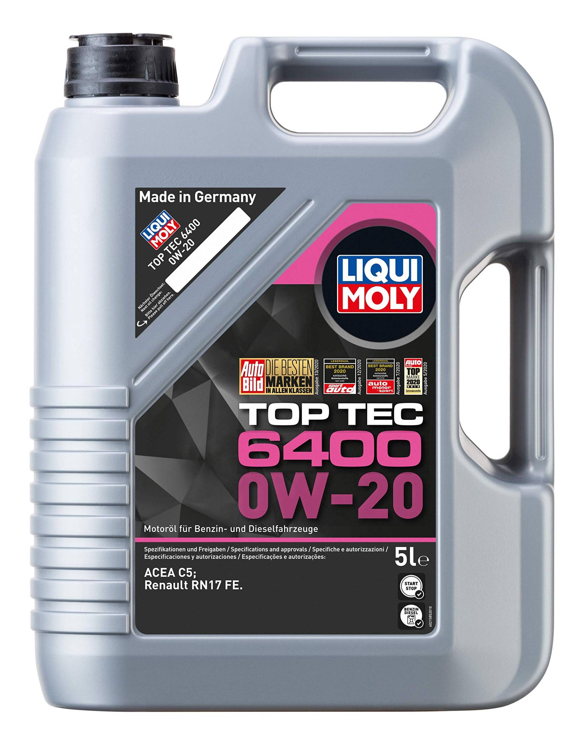 LIQUI MOLY Top Tec 6400 0W-20 | 5 L | Synthesetechnologie Motoröl | Art.-Nr.: 21585, farblos von Liqui Moly