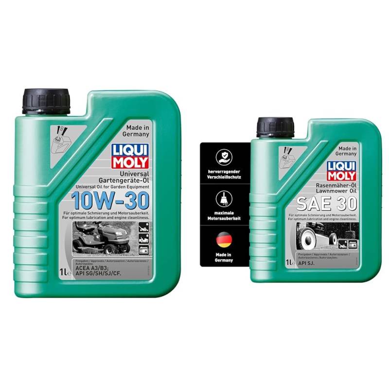 LIQUI MOLY Universal Gartengeräte-Öl 10W-30 | 1 L | mineralisches Motoröl | Art.-Nr.: 1273 & Rasenmäher-Öl SAE 30 | 1 L | Gartengeräte-Öl | Art.-Nr.: 1264 von Liqui Moly