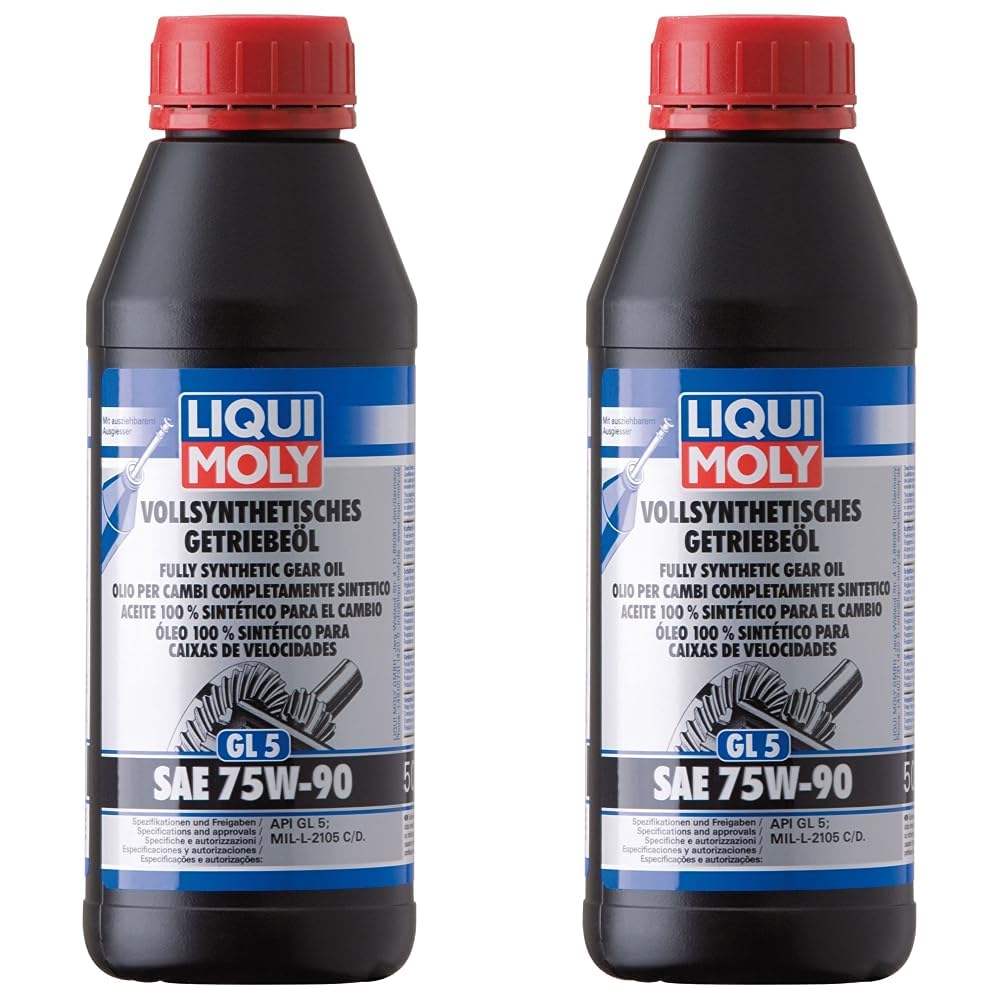 LIQUI MOLY Vollsynthetisches Getriebeöl (GL5) SAE 75W-90 | 500 ml | Getriebeöl | Hydrauliköl | Art.-Nr.: 1413 (Packung mit 2) von Liqui Moly