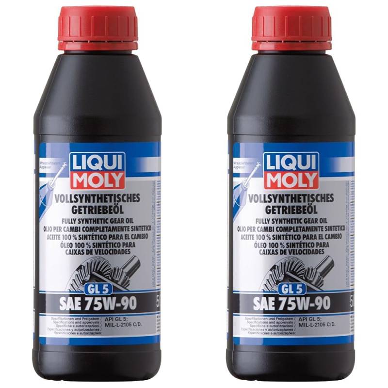 LIQUI MOLY Vollsynthetisches Getriebeöl (GL5) SAE 75W-90 | 500 ml | Getriebeöl | Hydrauliköl | Art.-Nr.: 1413 (Packung mit 2) von Liqui Moly